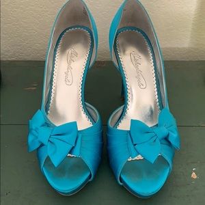 Satin Peep Toe Platform High Heel with Bow Detail